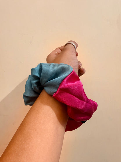 Satin Dual Colour Scrunchie - Teal & Hot Pink