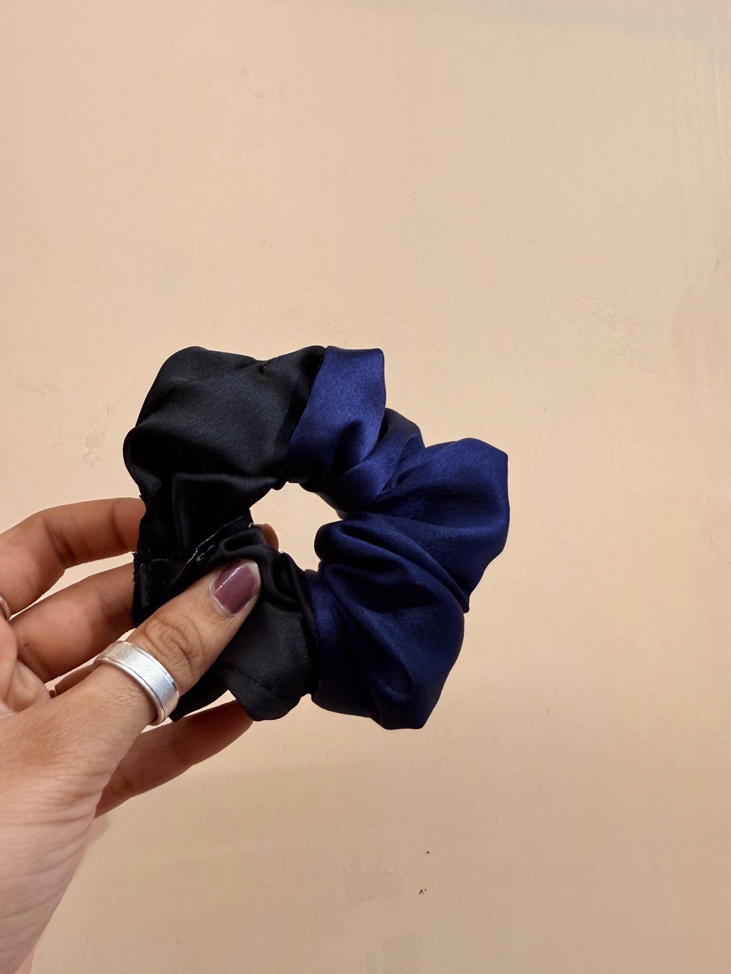 Satin Dual Colour Scrunchie - Black & Navy Blue