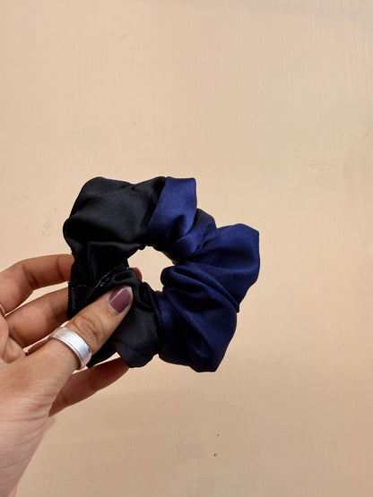 Satin Dual Colour Scrunchie - Black & Navy Blue
