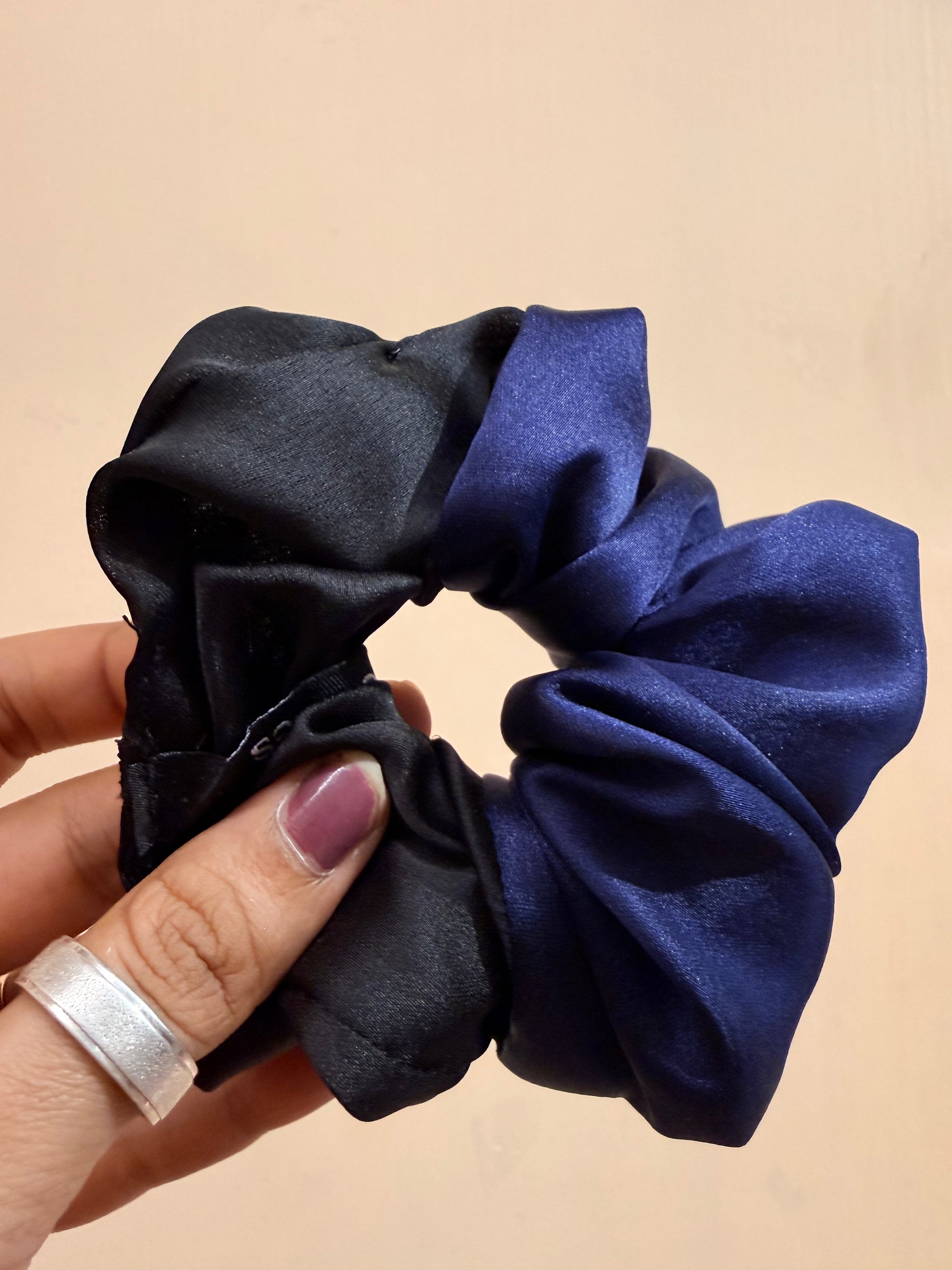 Satin Dual Colour Scrunchie - Black & Navy Blue