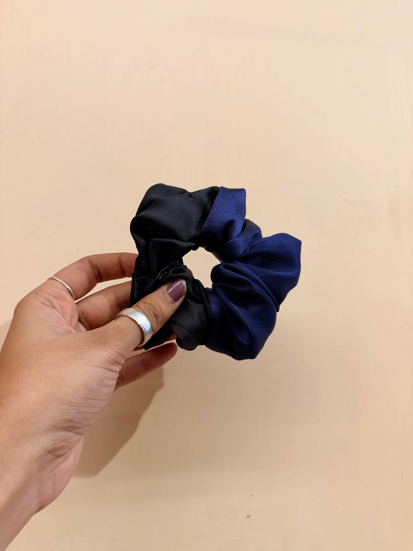 Satin Dual Colour Scrunchie - Black & Navy Blue