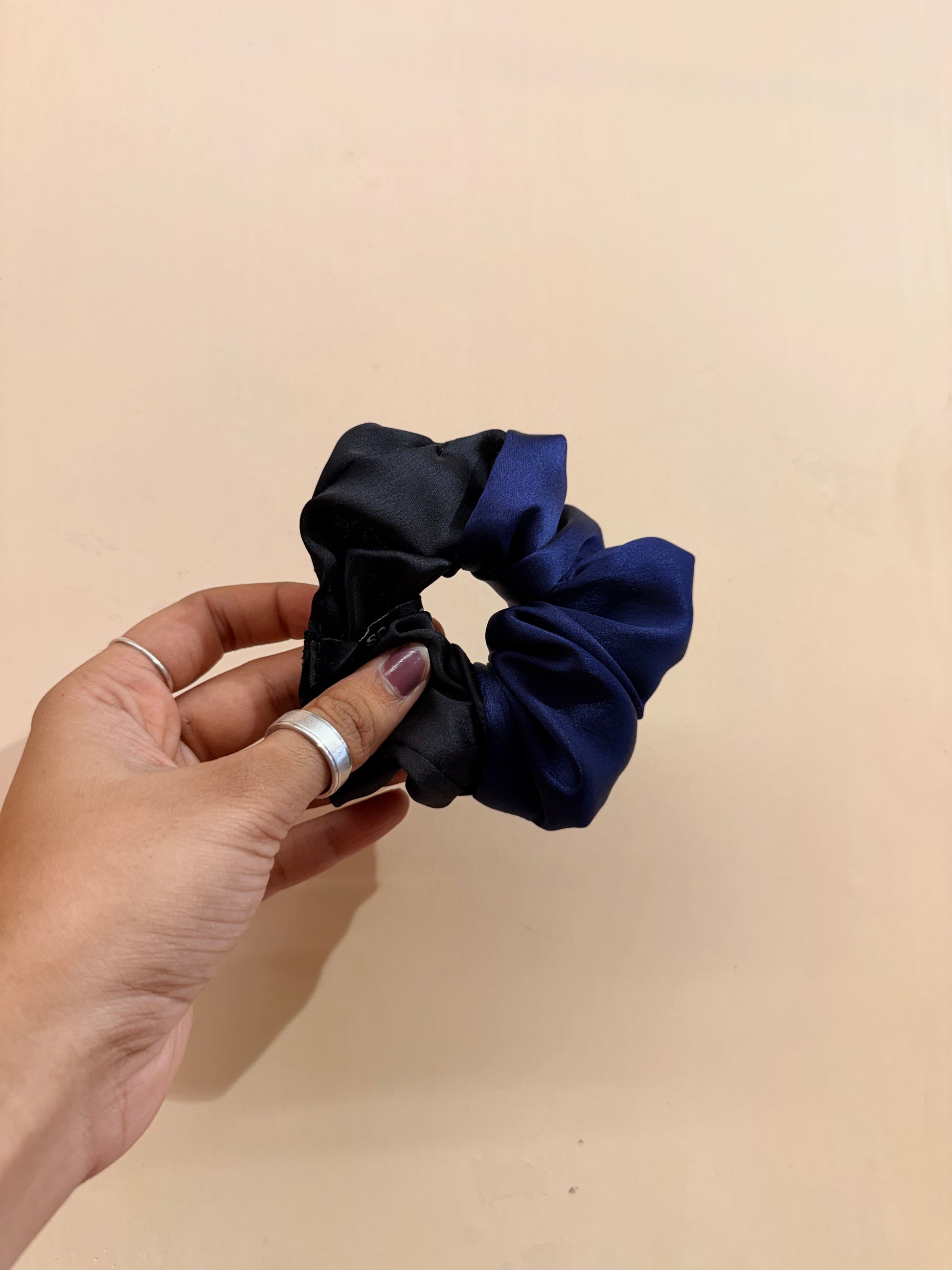 Satin Dual Colour Scrunchie - Black & Navy Blue