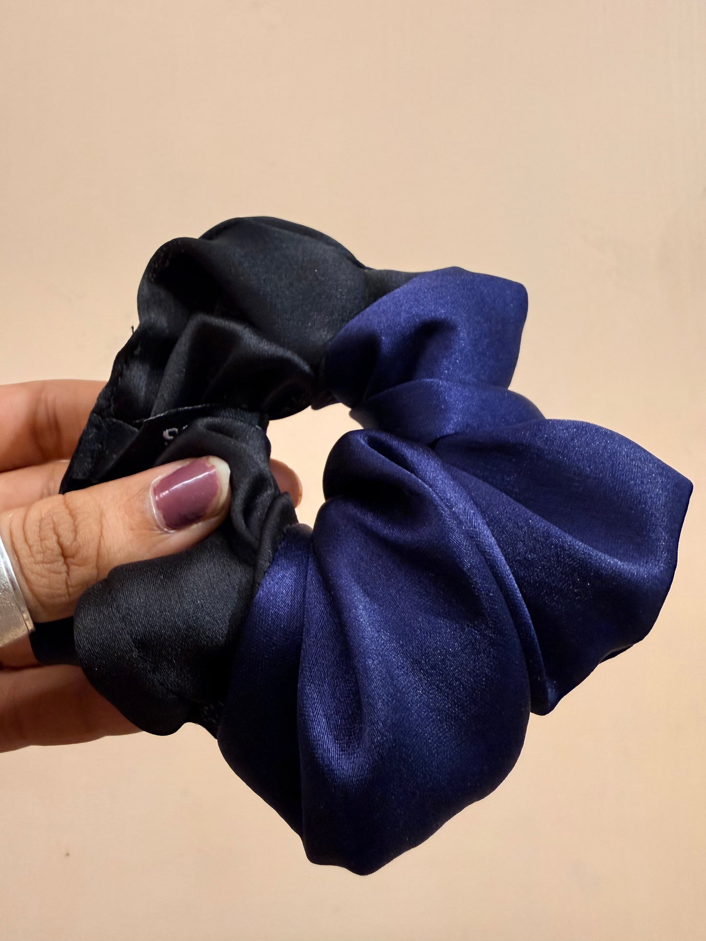 Satin Dual Colour Scrunchie - Black & Navy Blue