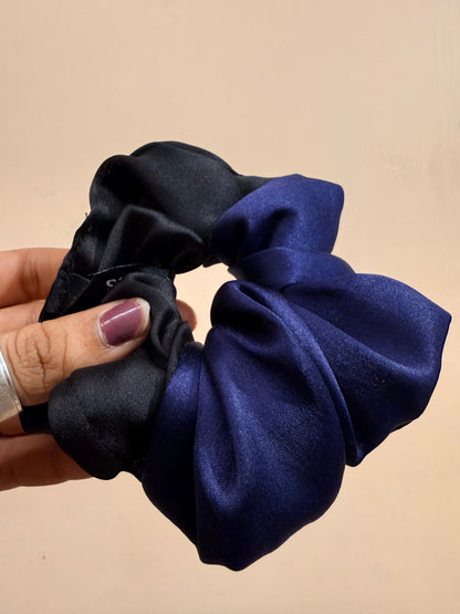 Satin Dual Colour Scrunchie - Black & Navy Blue