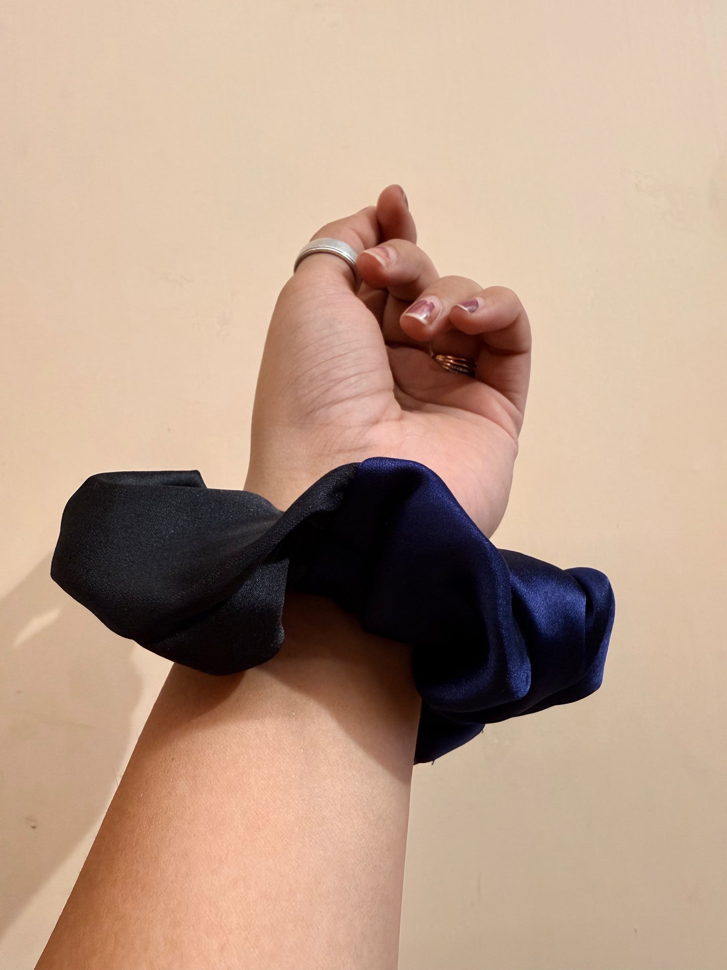 Satin Dual Colour Scrunchie - Black & Navy Blue