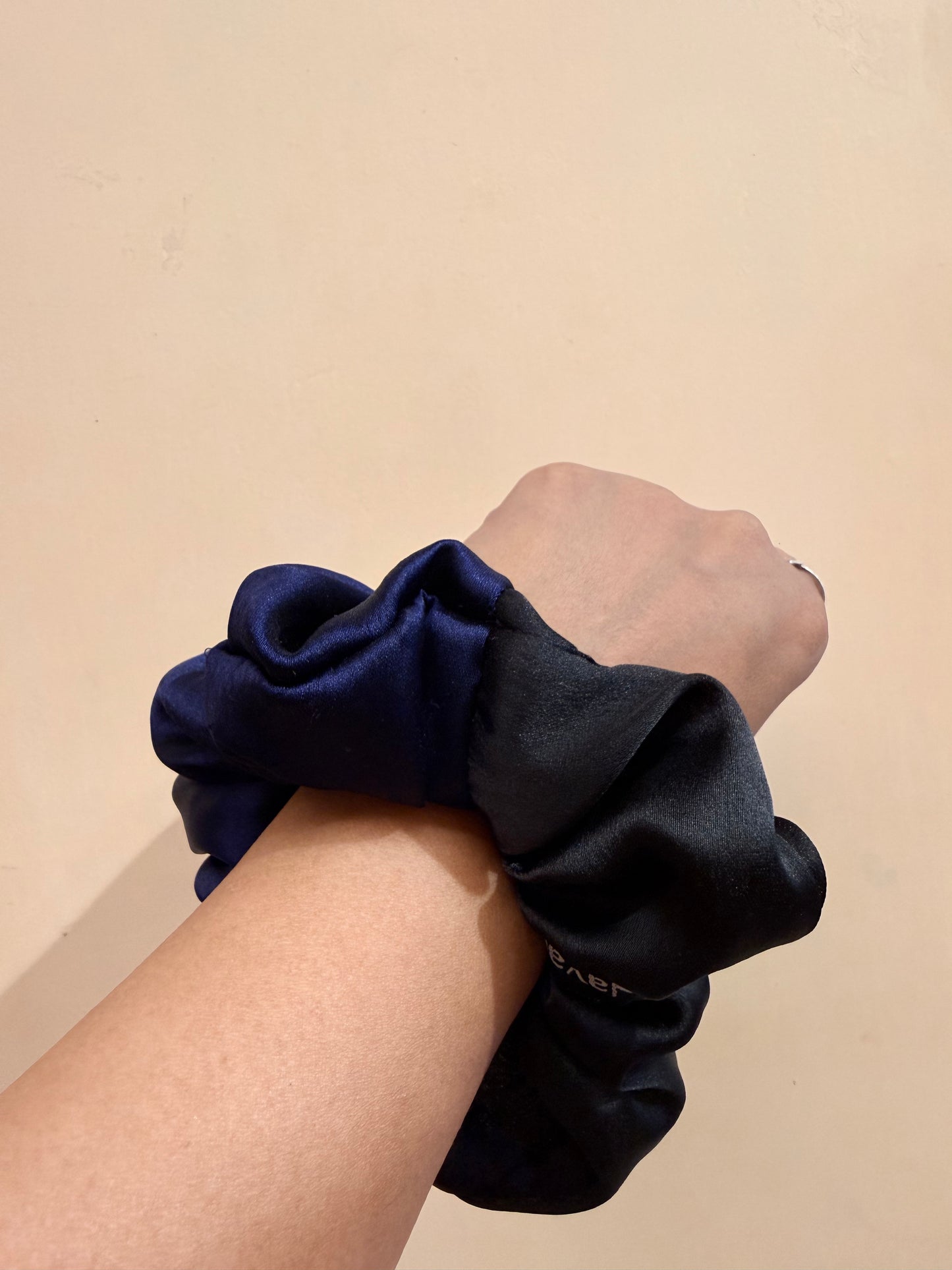 Satin Dual Colour Scrunchie - Black & Navy Blue