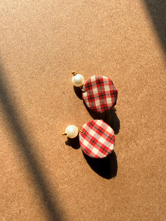 Checkered Fabric Earrings - image 1