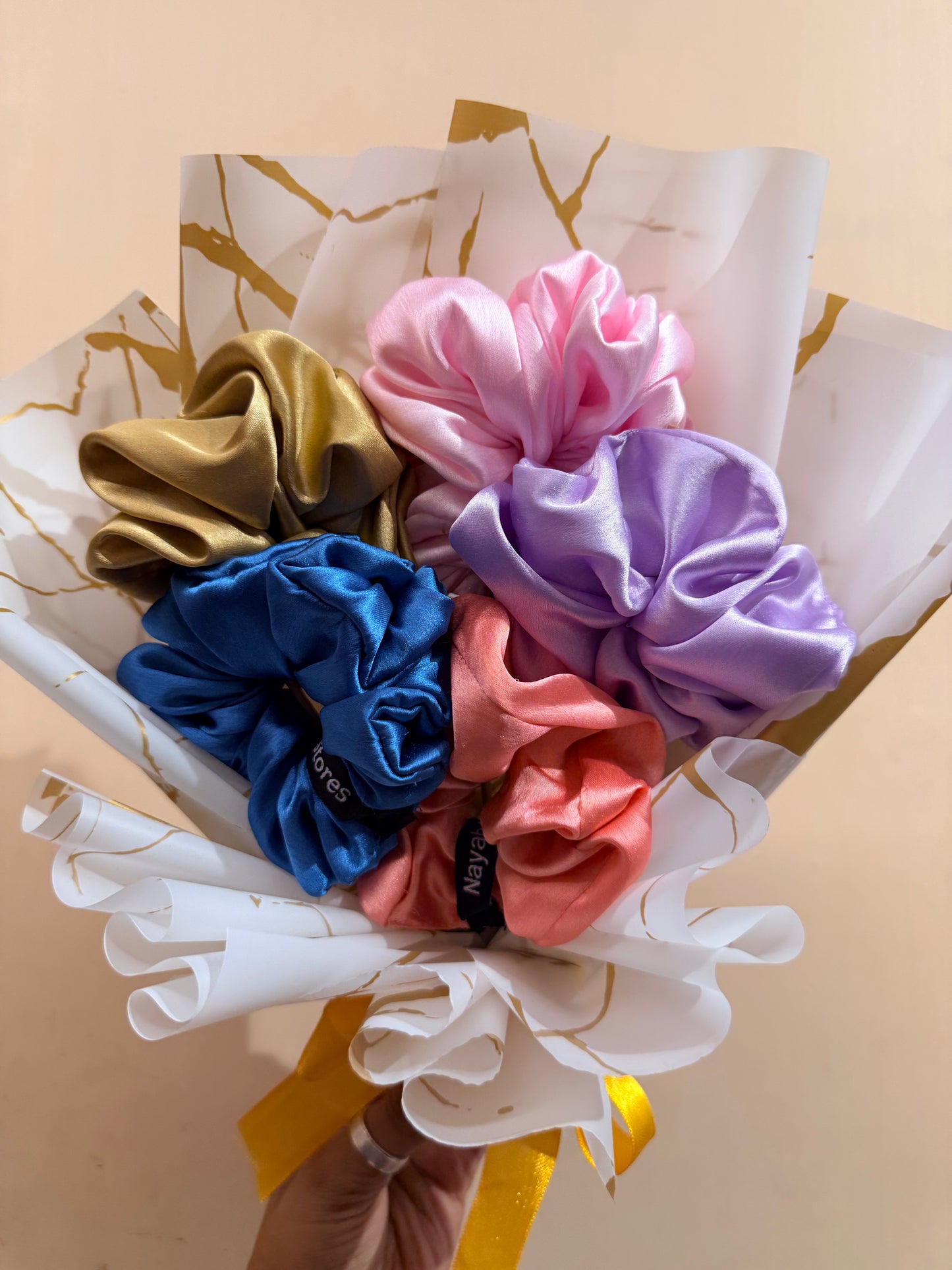 Pastel rainbow scrunchie bouquet Rakhi return gift