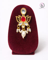 Red Lotus Pearl Necklace Set with Earrings | Handcrafted Temple-Inspired Jewellery Set