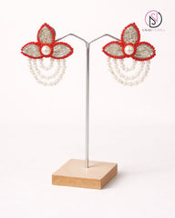 Coral Blossom Pearl Drop Earrings | Handcrafted Beaded Statement Earrings