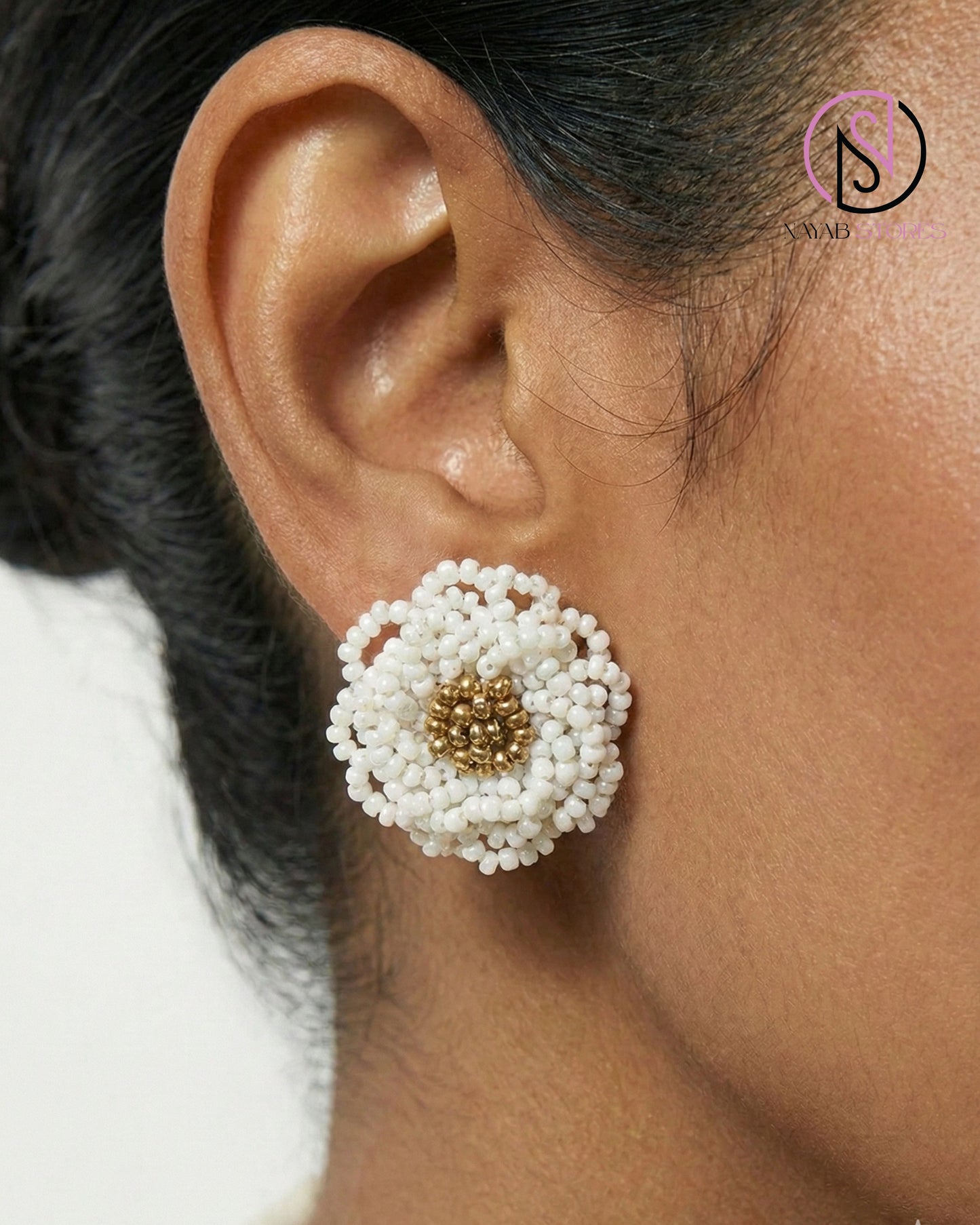 Ivory Bloom Handcrafted Beaded Earrings | White Floral Seed Bead Earrings