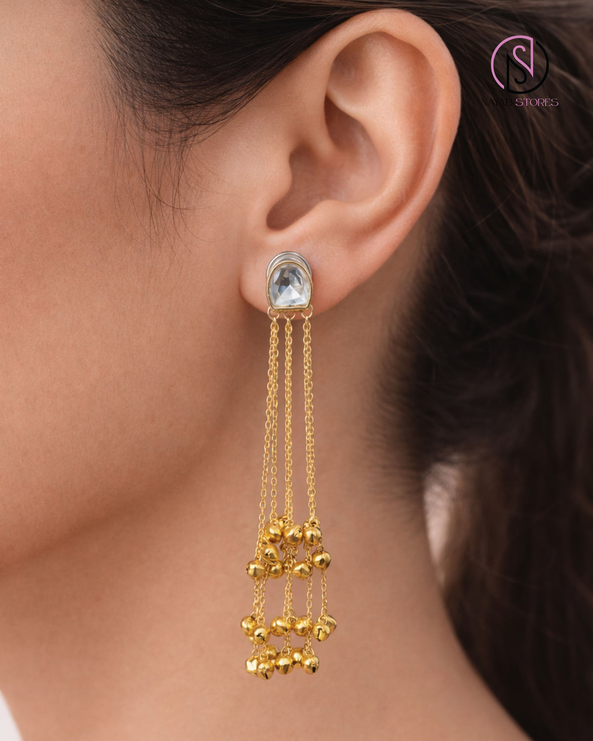 Crystal Cascade Chain Drop Earrings | Handcrafted Gold-Tone Statement Earrings