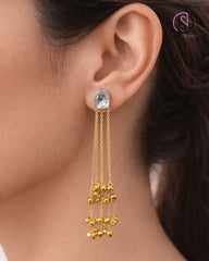 Crystal Cascade Chain Drop Earrings | Handcrafted Gold-Tone Statement Earrings