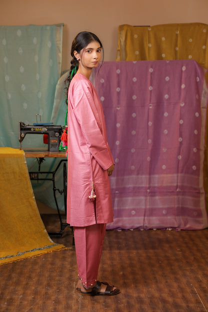 Pink Viscose Hand Embroidered Kurta Pant Set for Women