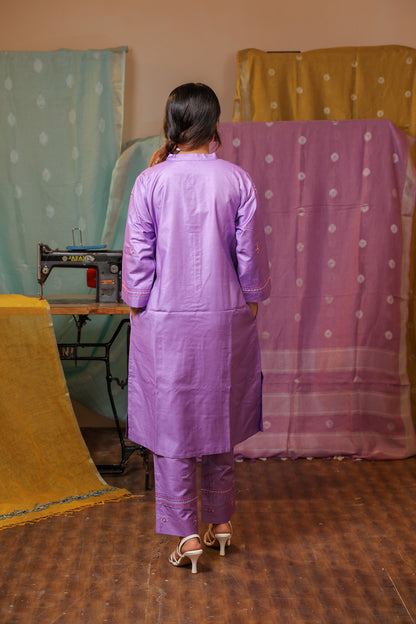 Purple Viscose Hand Embroidered Kurta Set for Women