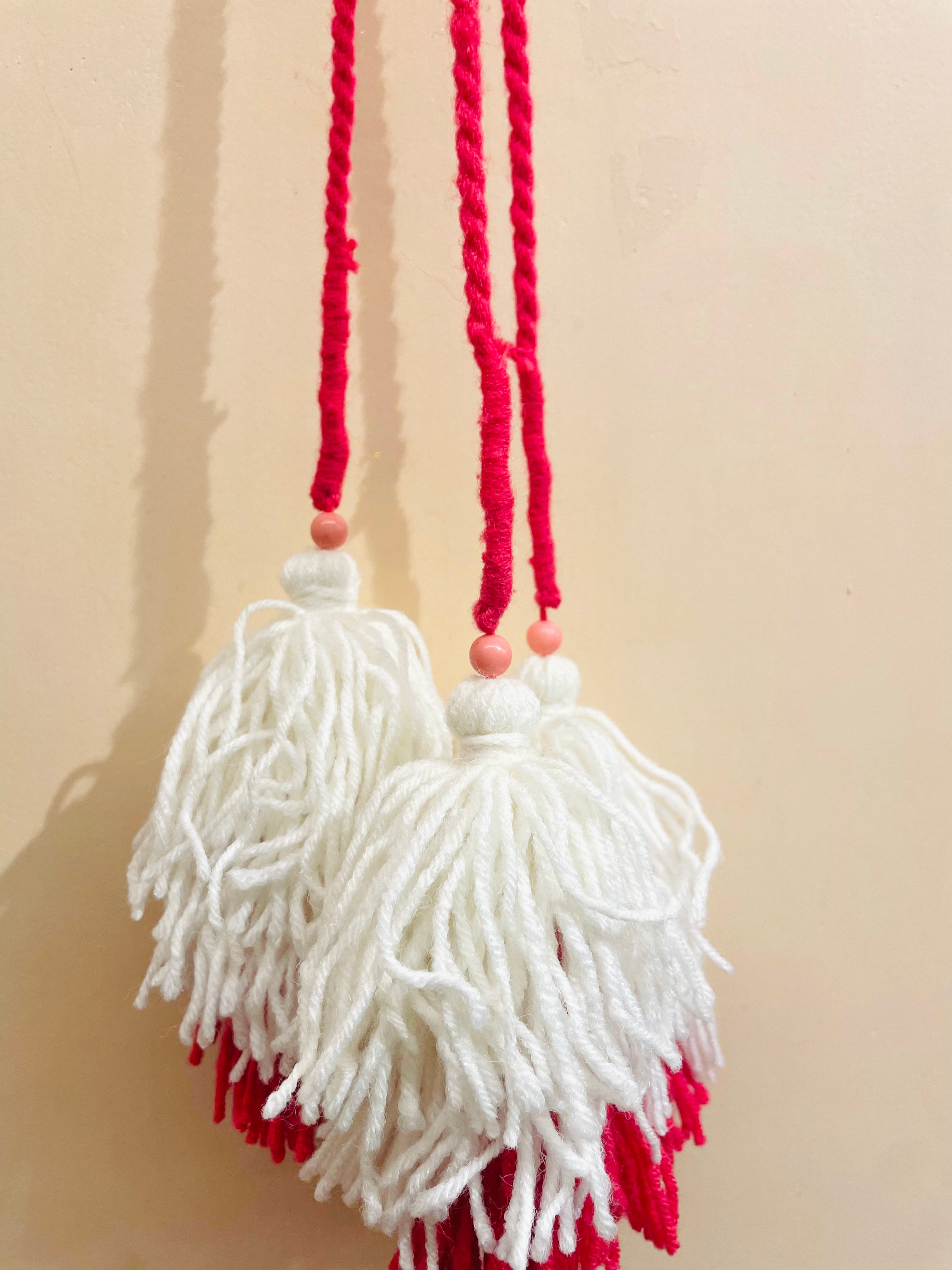 Classic Red & White Handmade Paranda Tassel