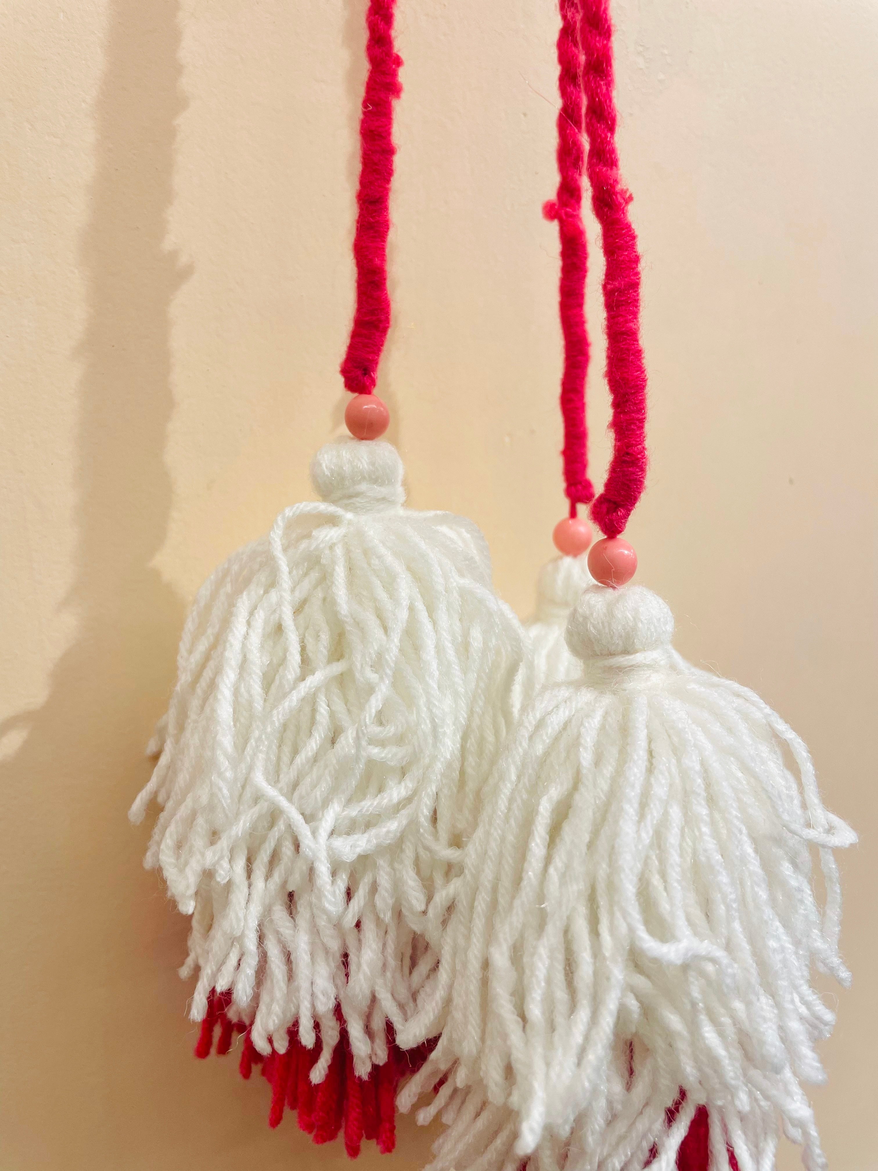 Classic Red & White Handmade Paranda Tassel