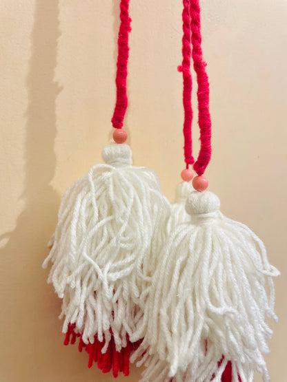 Classic Red & White Handmade Paranda Tassel