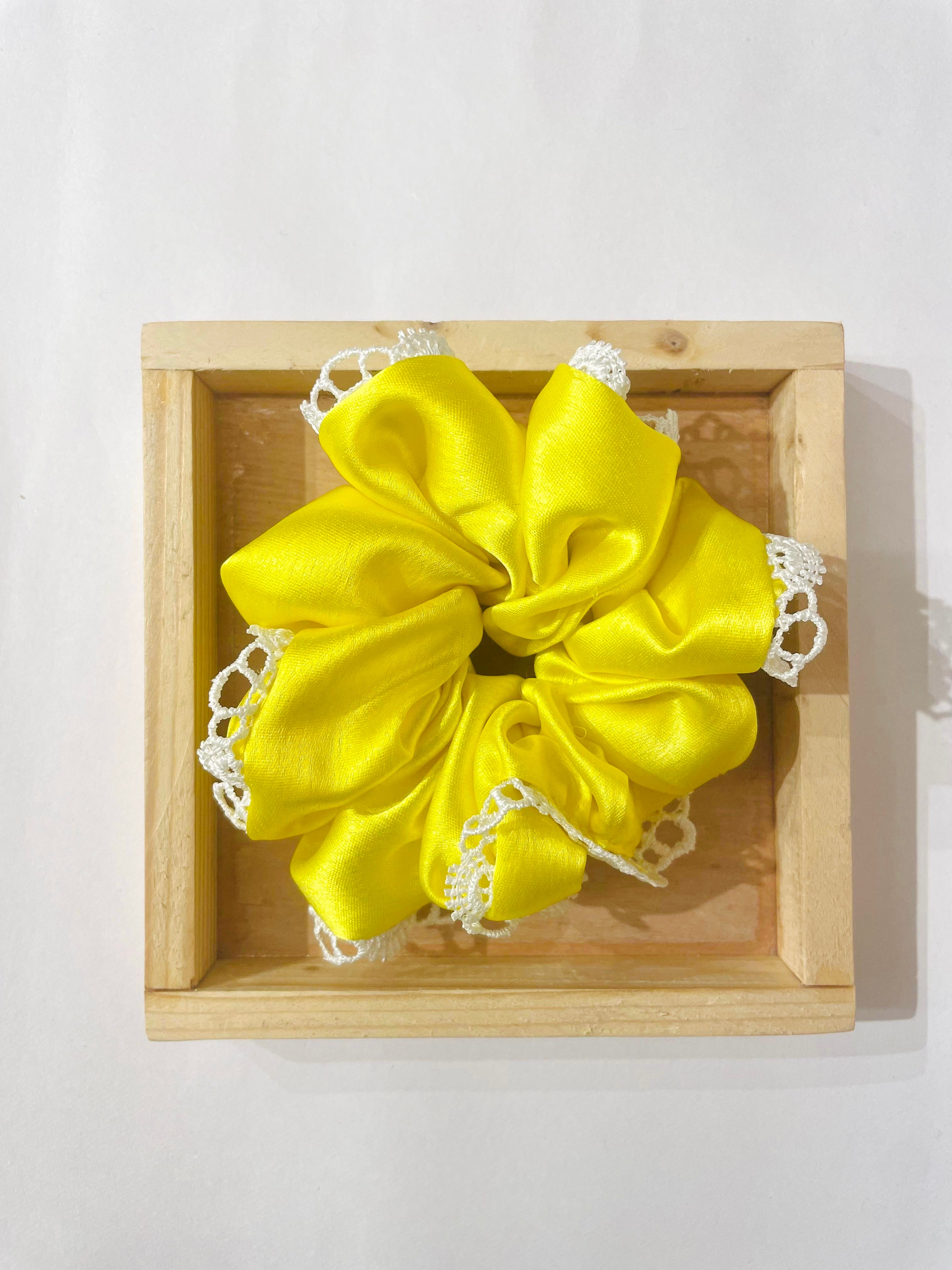 Satin Scrunchies WIth Lace Trim