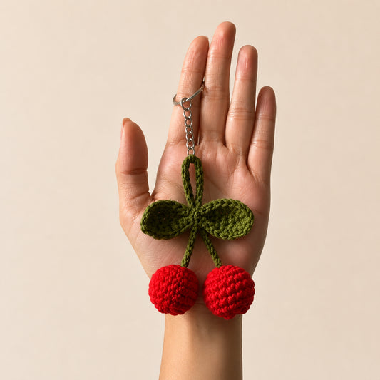 Twin Cherry Crochet Keychain