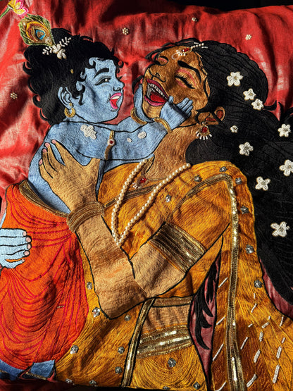 Krishna Yashoda Zardozi Tissue Linen Saree – Vatsalya